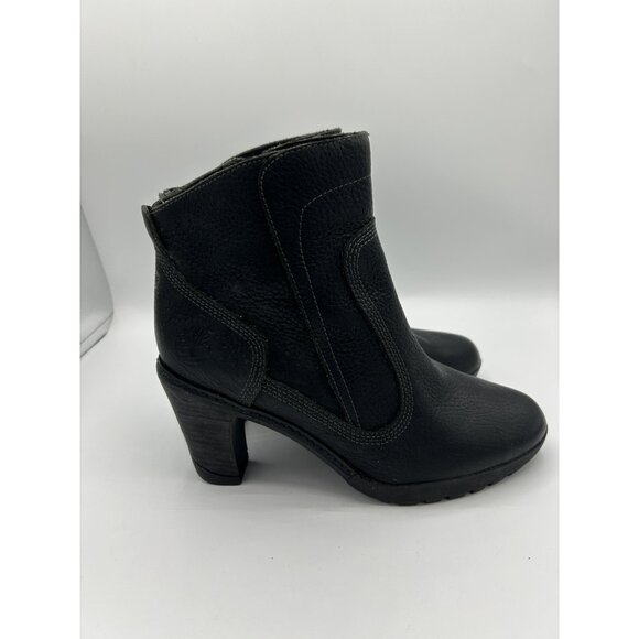 Timberland Black Leather Heeled Ankle Motorcycle Riding Dress Boots Size 6 - Picture 7 of 9